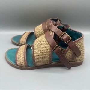 Roan By Bed Stu Harlow Double-Buckle Sandals Woven Gladiator Women's Sz 8 Brown